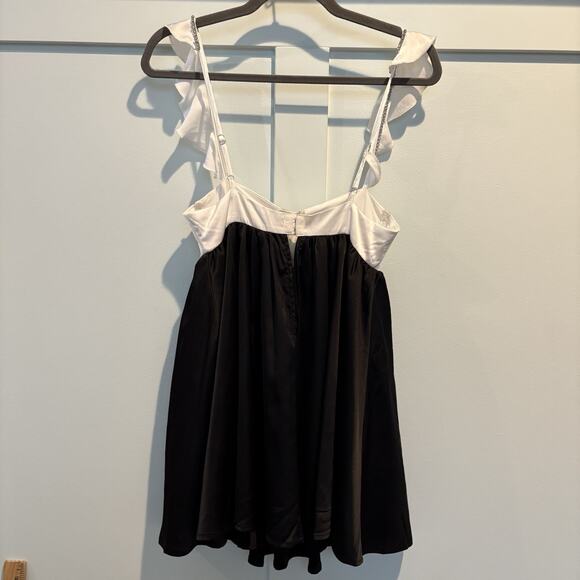 NWT Sky To Moon Mini Dress Small Black White Satin Slip Rhinestone Trim Bustier - Picture 11 of 16